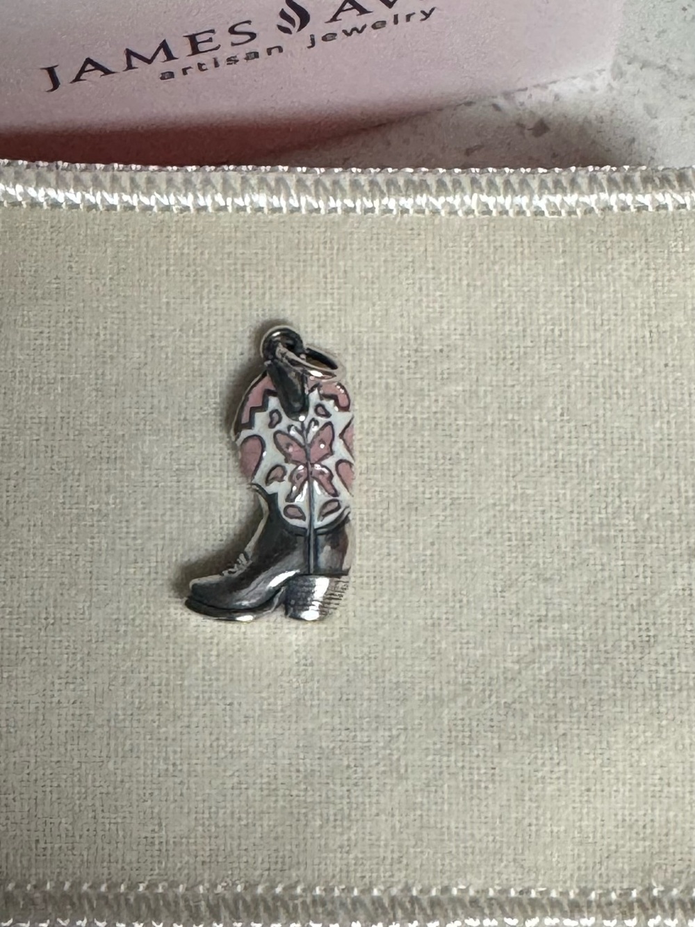 JAMES AVERY 3D Enamel White Pink Western Cowboy Boot Charm Limited Edition New